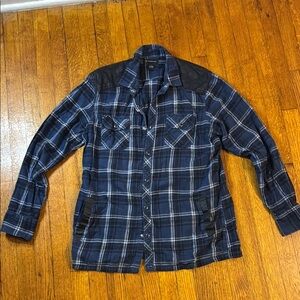 INC International Concepts Navy Plaid Shirt Jacket